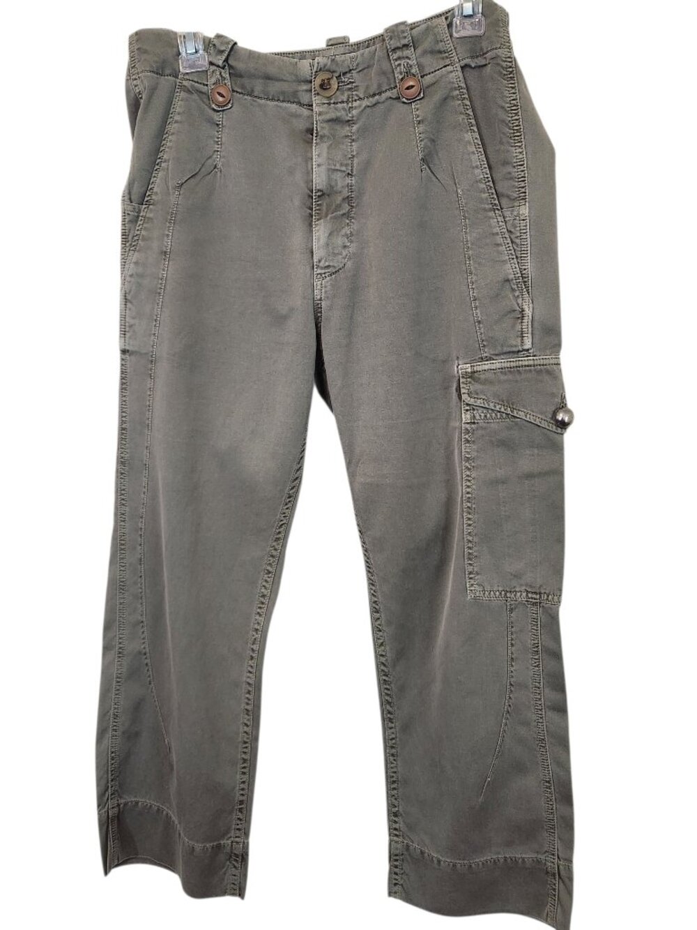 Calvin Rucker Pants Womens Medium Olive Green Cropped Cargo 100% Cotton Pockets